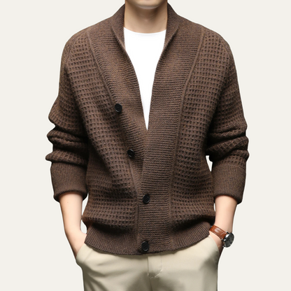 Men’s Shawl-Collar Cardigan with Textured Knit