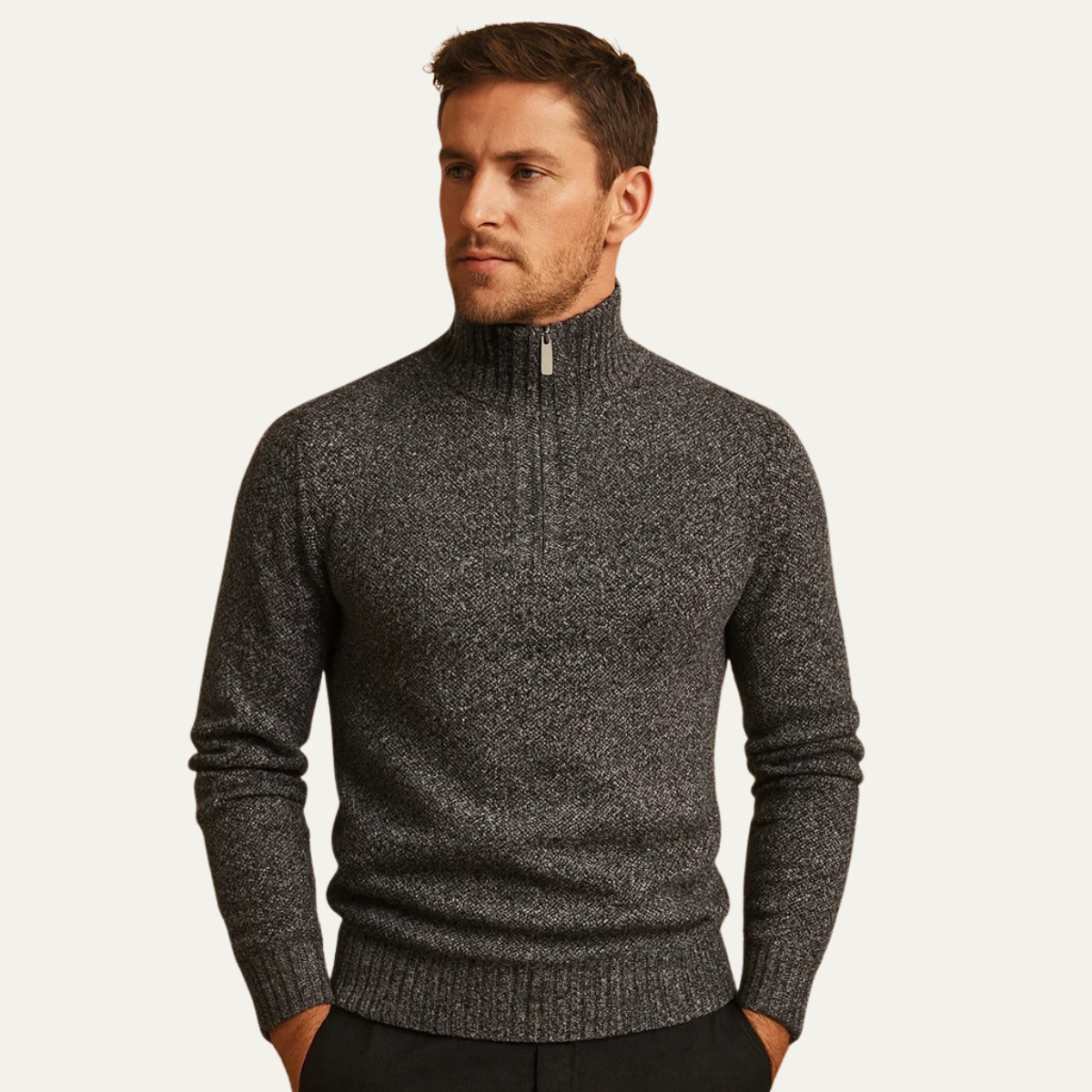 Men’s Chunky Tweed Quarter-Zip Sweater