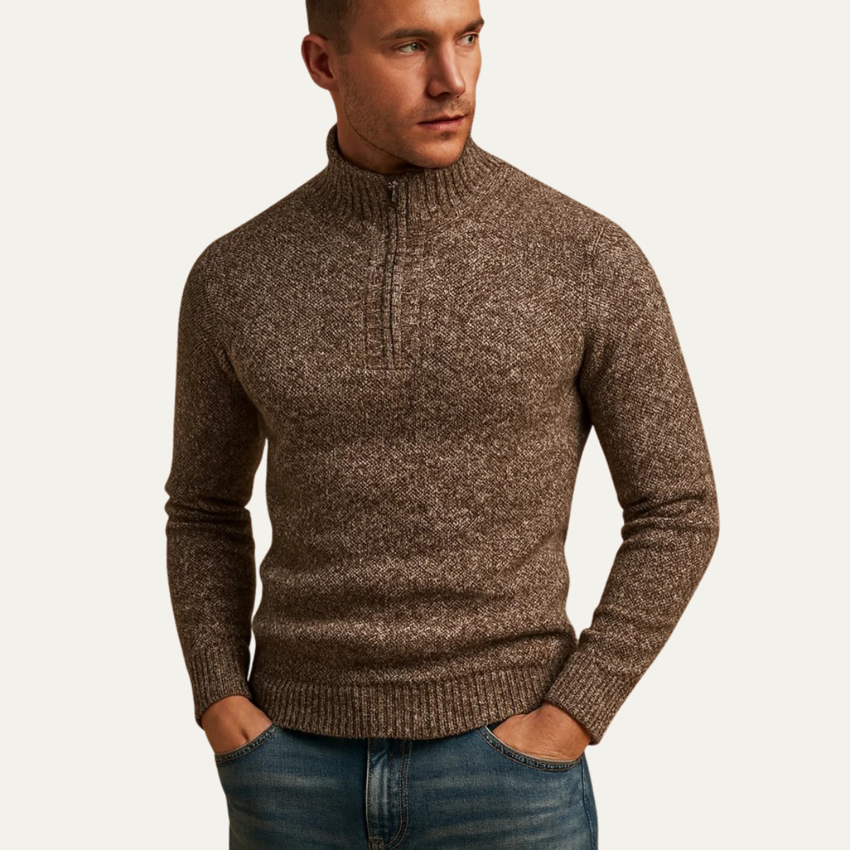 Men’s Chunky Tweed Quarter-Zip Sweater