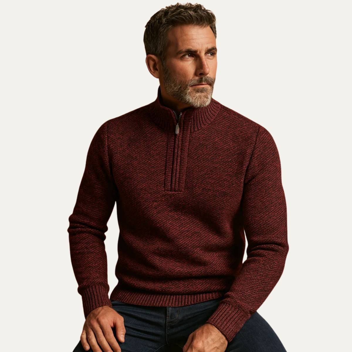 Men’s Chunky Tweed Quarter-Zip Sweater
