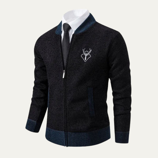 Men’s Reindeer Embroidered Knit Zip Cardigan