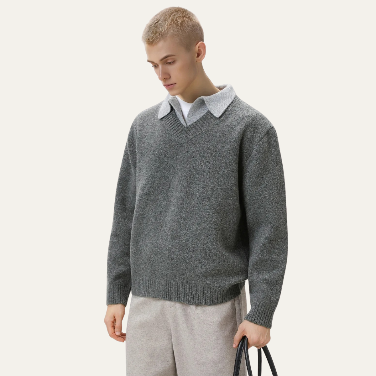 Men’s Layered Collar V-Neck Sweater