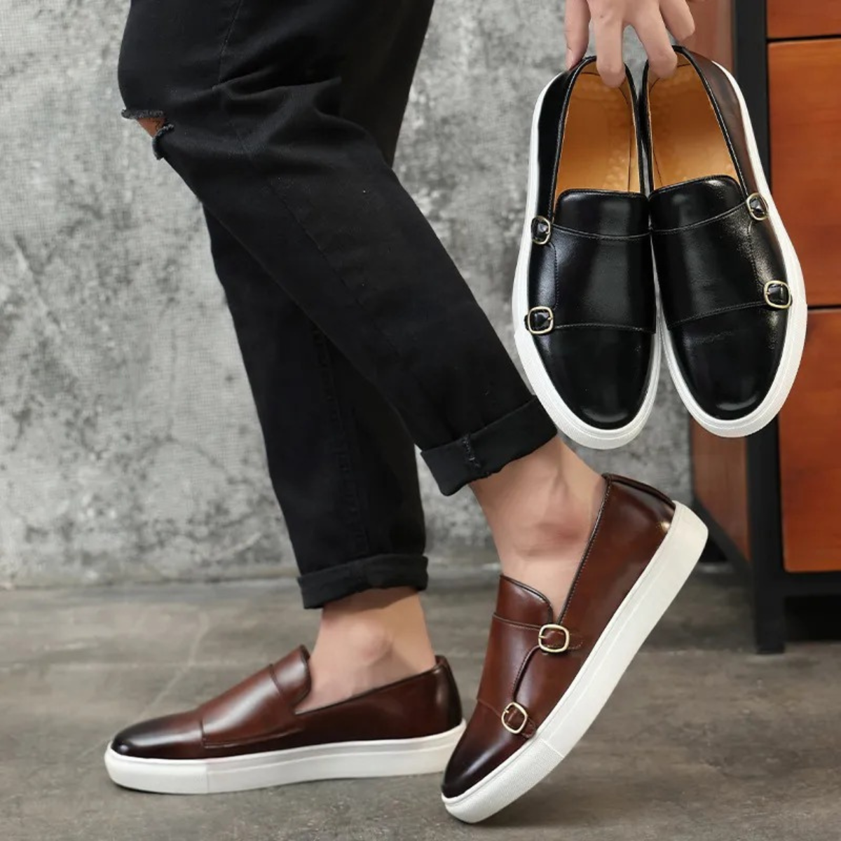 Men’s Leather Double Monk Strap Loafer