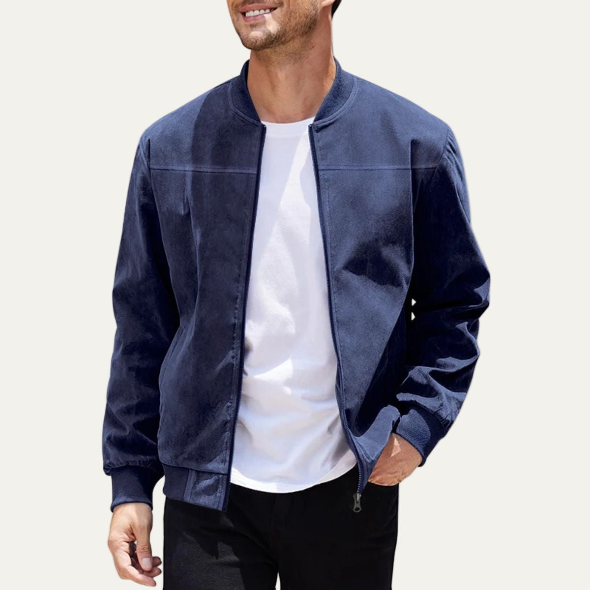 Men’s Suede Stand Collar Bomber Jacket