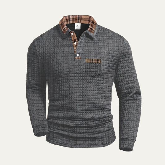 Men’s Plaid Collar Waffle Polo