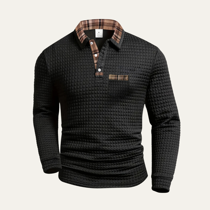 Men’s Waffle-Knit Plaid Trim Polo Shirt