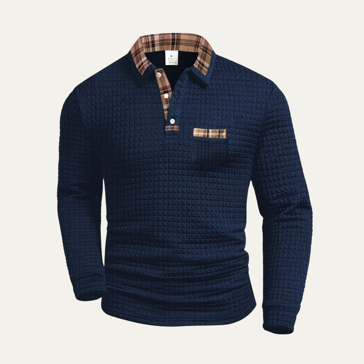 Men’s Waffle-Knit Plaid Trim Polo Shirt