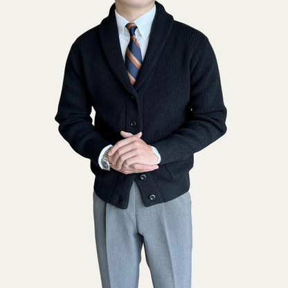 Men’s Shawl-Collar Ribbed Knit Winter Cardigan