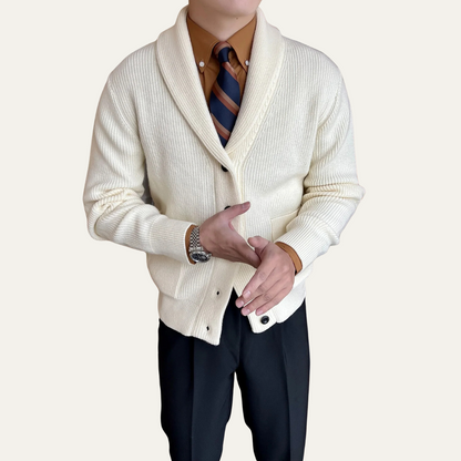 Men’s Shawl-Collar Ribbed Knit Winter Cardigan