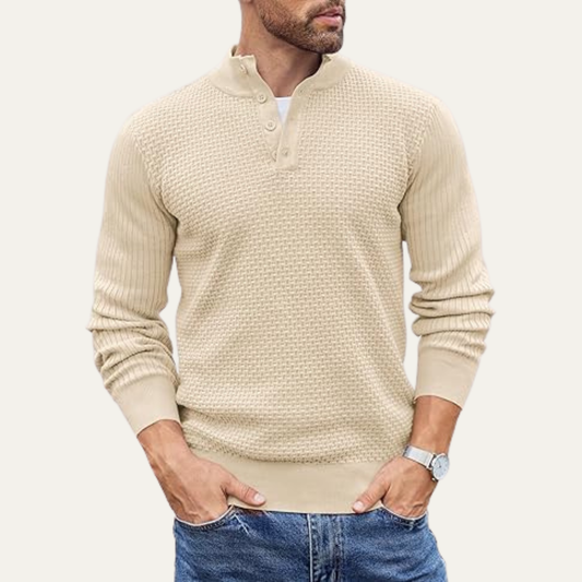 Men’s Textured Ribbed Henley Sweater
