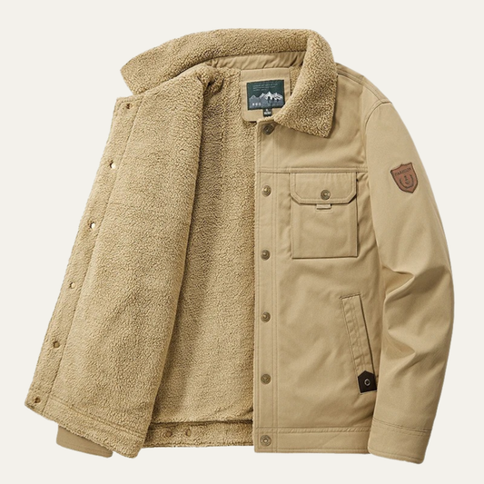 Men’s Sherpa-Lined Casual Snap Jacket with Pockets