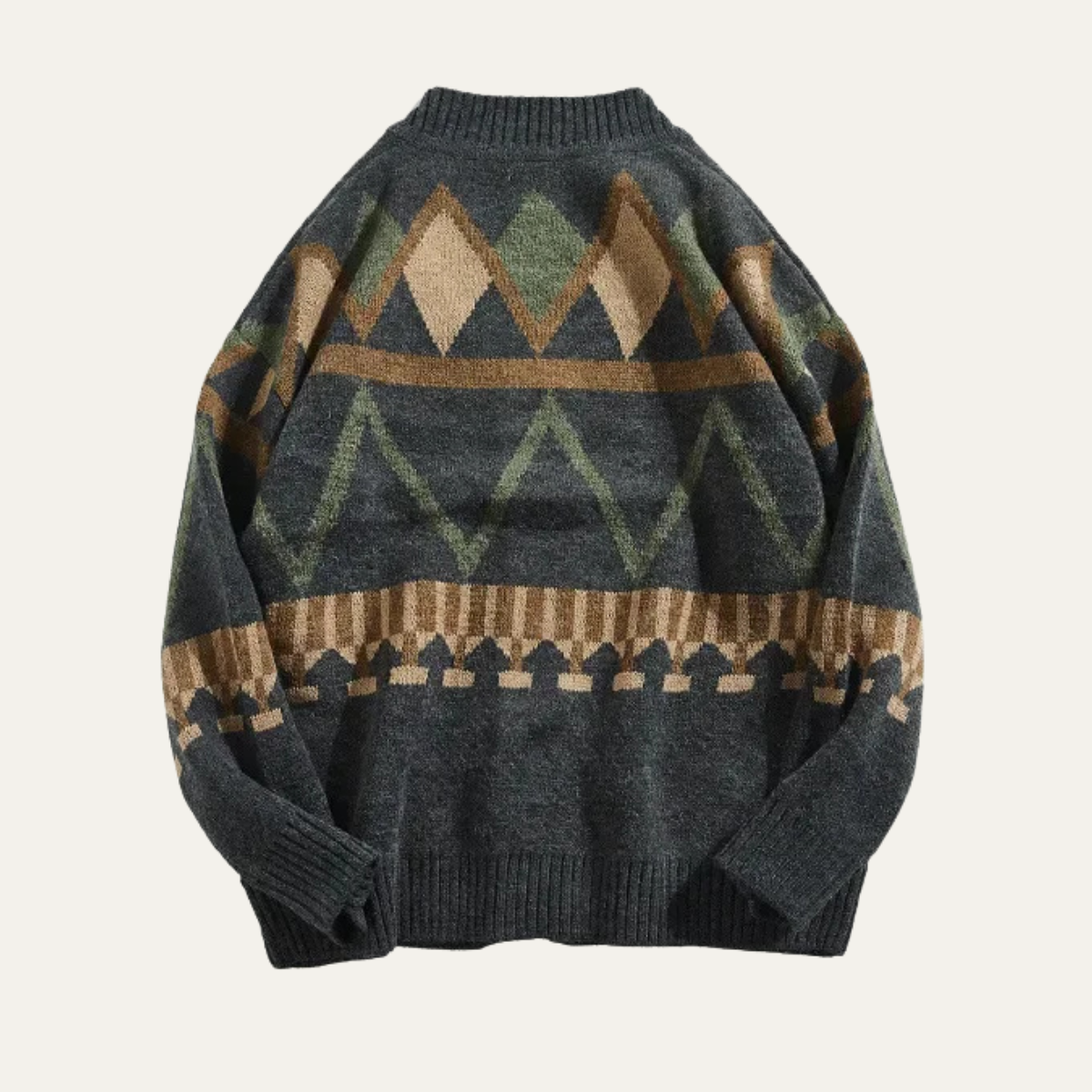 Men’s V-Neck Cardigan with Geometric Fair Isle Pattern