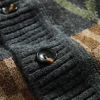 Men’s V-Neck Cardigan with Geometric Fair Isle Pattern