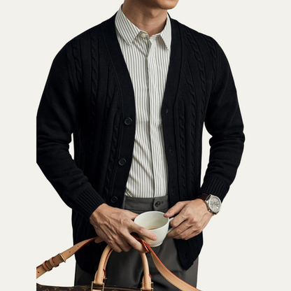Men’s V-Neck Cardigan with Ribbed Knit