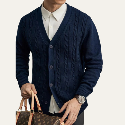 Men’s V-Neck Cardigan with Ribbed Knit