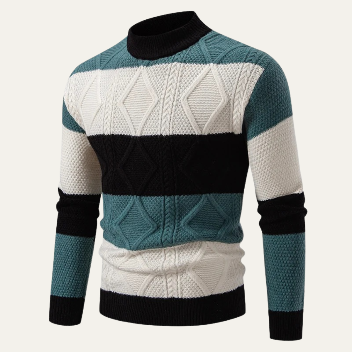 Men’s Color Block Cable Knit Turtleneck Sweater