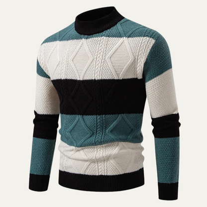 Men’s Color Block Cable Knit Turtleneck Sweater