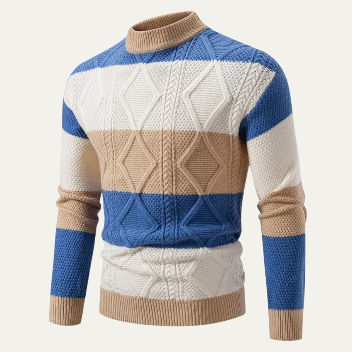 Men’s Color Block Cable Knit Turtleneck Sweater