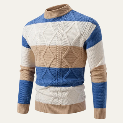 Men’s Color Block Cable Knit Turtleneck Sweater