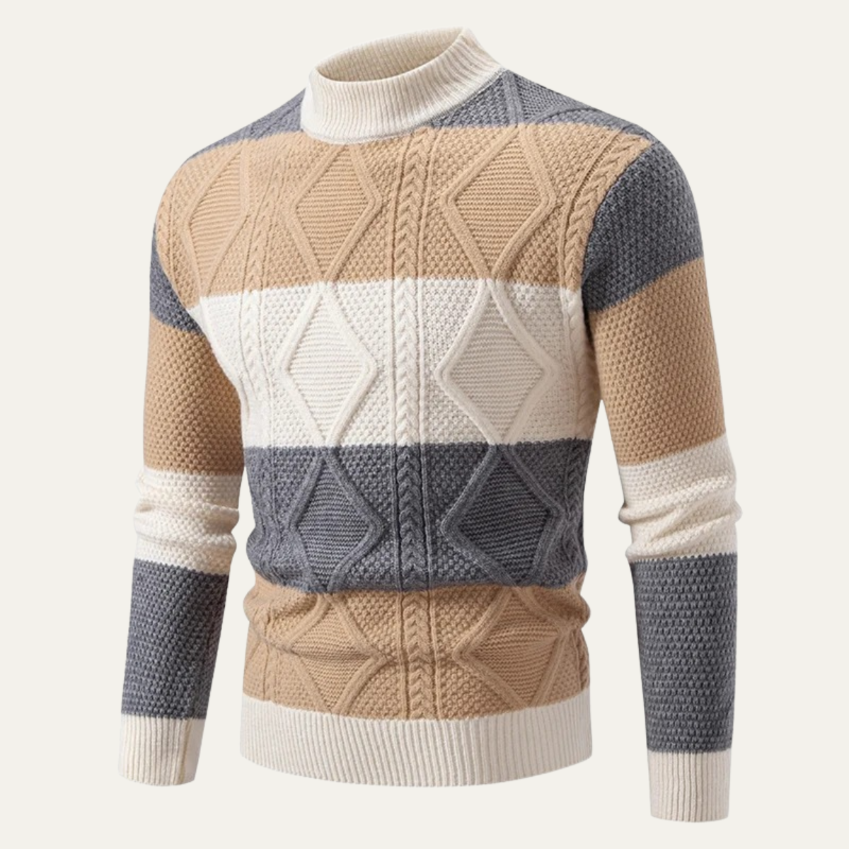 Men’s Color Block Cable Knit Turtleneck Sweater