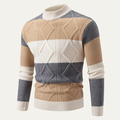Men’s Color Block Cable Knit Turtleneck Sweater