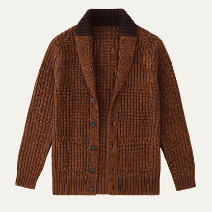 Men’s Ribbed Shawl Collar Knit Cardigan