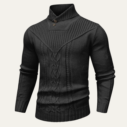 Men’s Cowl Collar Cable-Knit Sweater