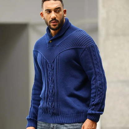 Men’s Cowl Collar Cable-Knit Sweater