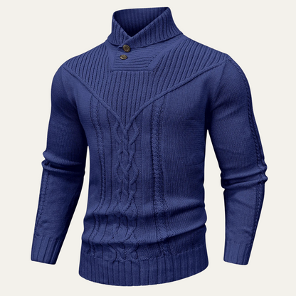 Men’s Cowl Collar Cable-Knit Sweater