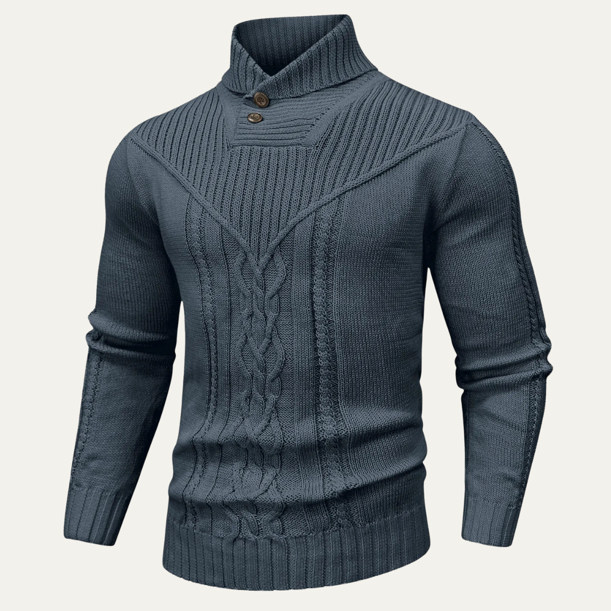 Men’s Cowl Collar Cable-Knit Sweater