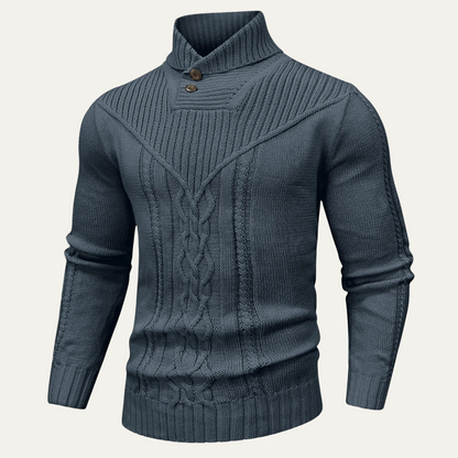 Men’s Cowl Collar Cable-Knit Sweater