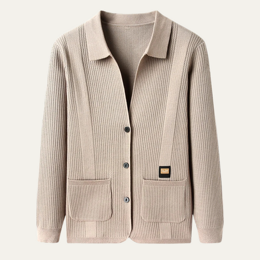Men’s Knit Cardigan with Shirt-Style Collar