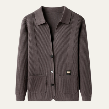 Men’s Knit Cardigan with Shirt-Style Collar