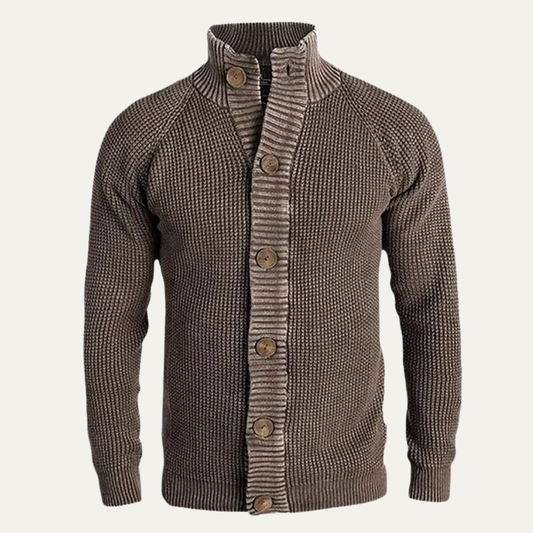 Men’s High-Neck Waffle Knit Cardigan