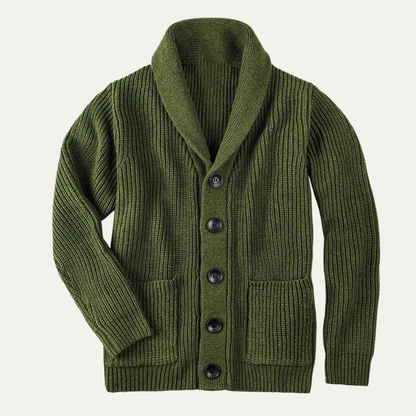 Men’s Chunky Rib Knit Shawl Collar Cardigan