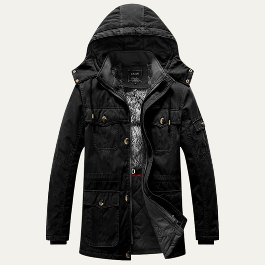 Mens Hooded Parka with Faux-Fur Lining