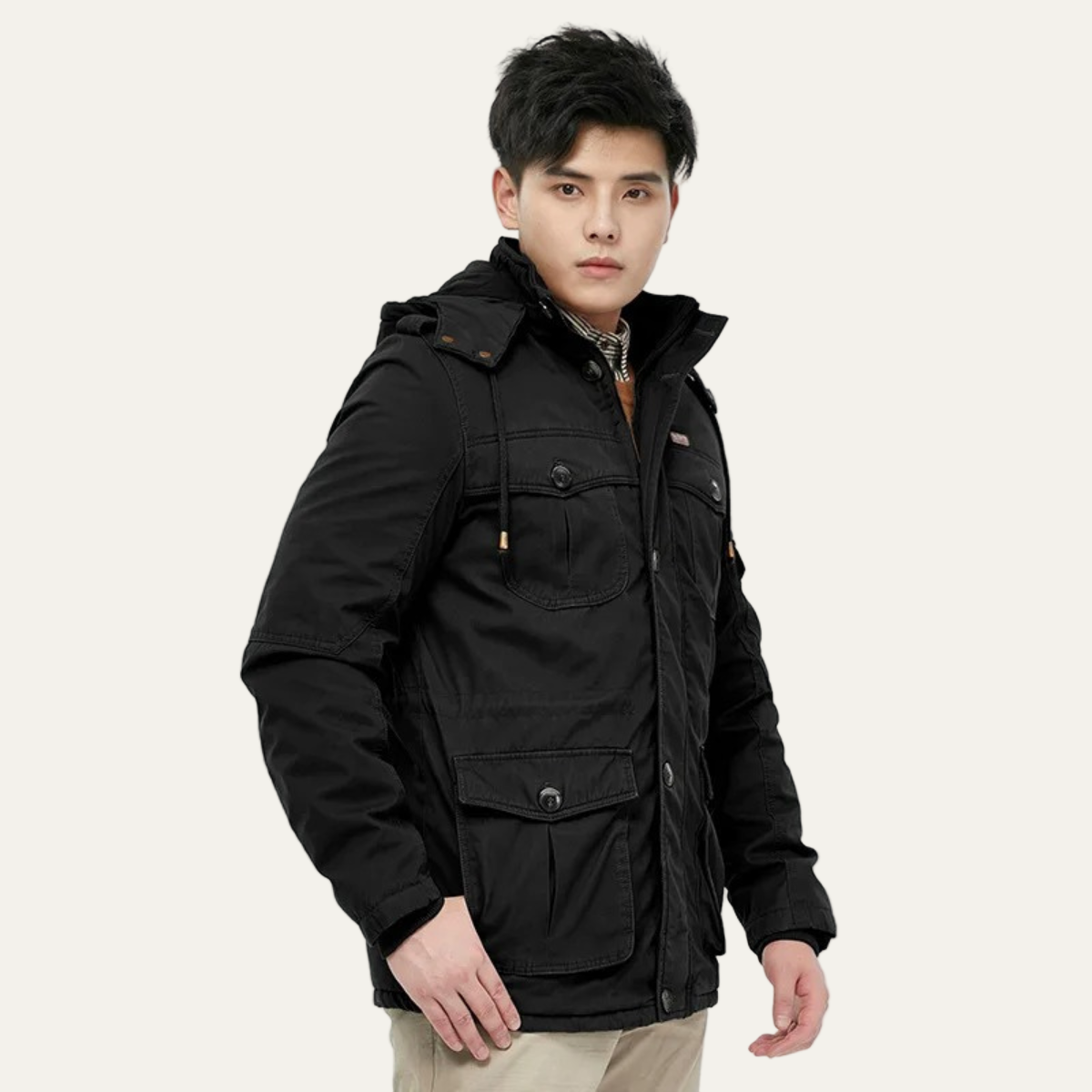 Mens Hooded Parka with Faux-Fur Lining