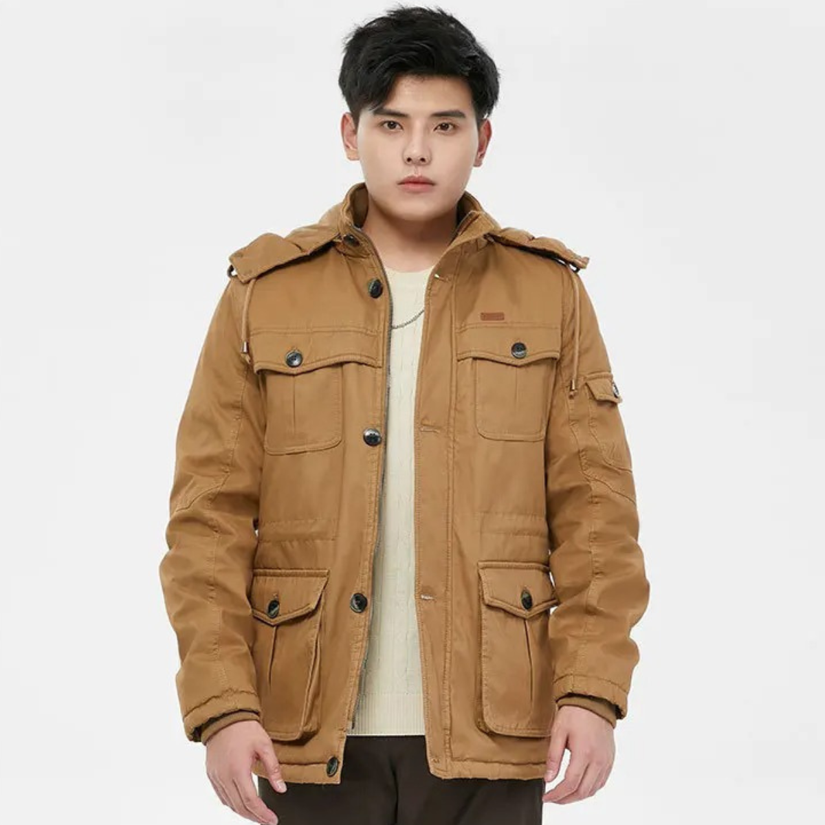 Mens Hooded Parka with Faux-Fur Lining