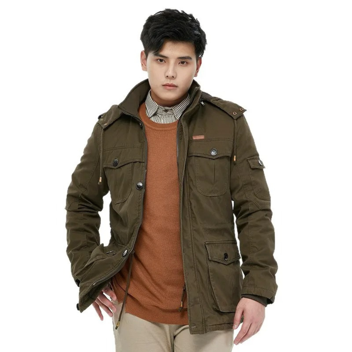 Mens Hooded Parka with Faux-Fur Lining