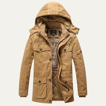 Mens Hooded Parka with Faux-Fur Lining