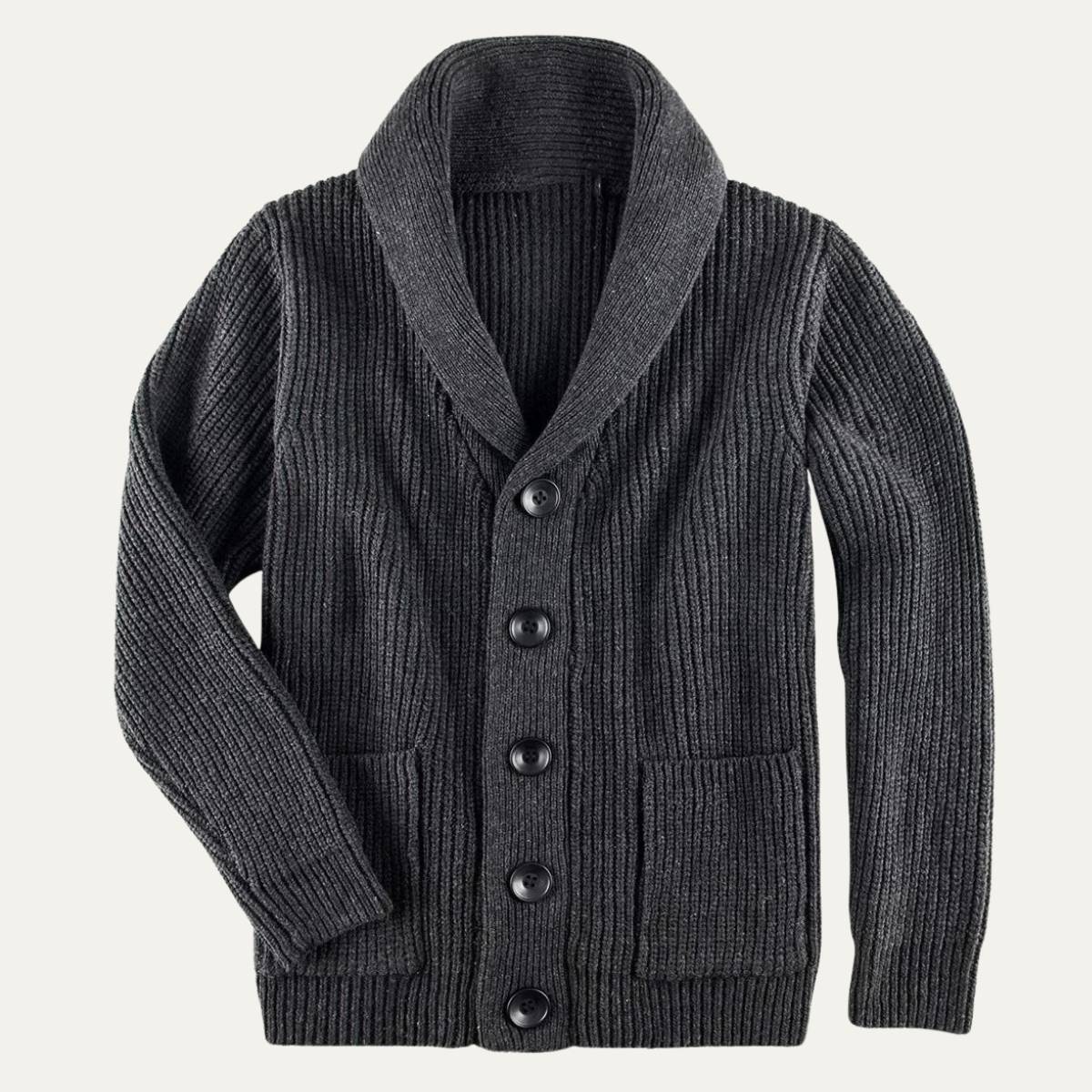Men’s Shawl-Collar Ribbed Cardigan