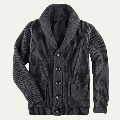 Men’s Shawl-Collar Ribbed Cardigan