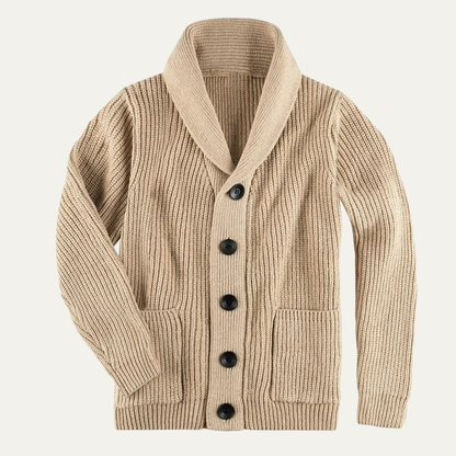 Men’s Shawl-Collar Ribbed Cardigan