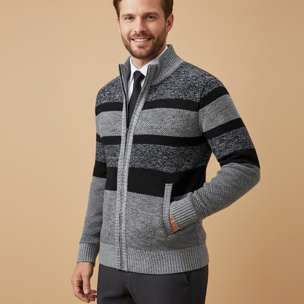 Men’s Striped Full-Zip Cardigan