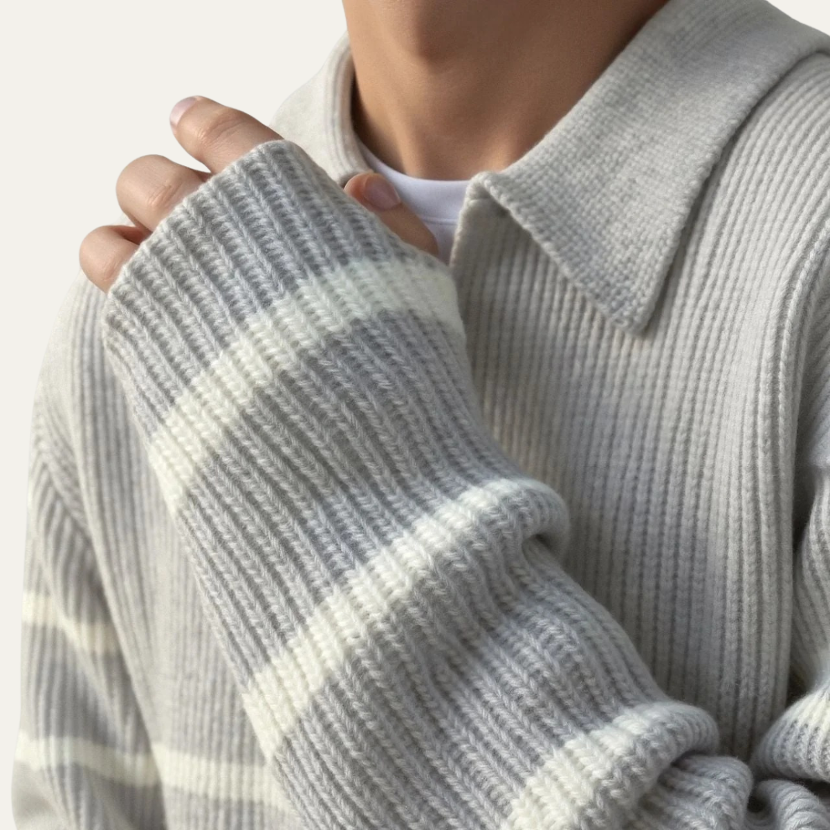 Men’s Striped Knit Polo Sweater