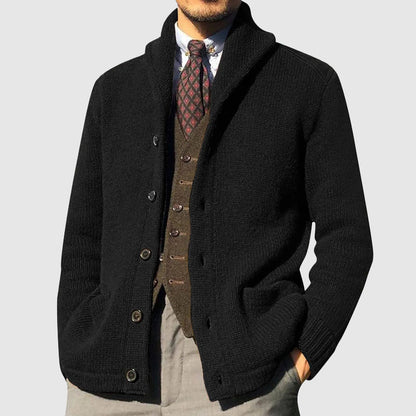 Men’s Ribbed Shawl Collar Button Cardigan