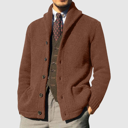 Men’s Ribbed Shawl Collar Button Cardigan