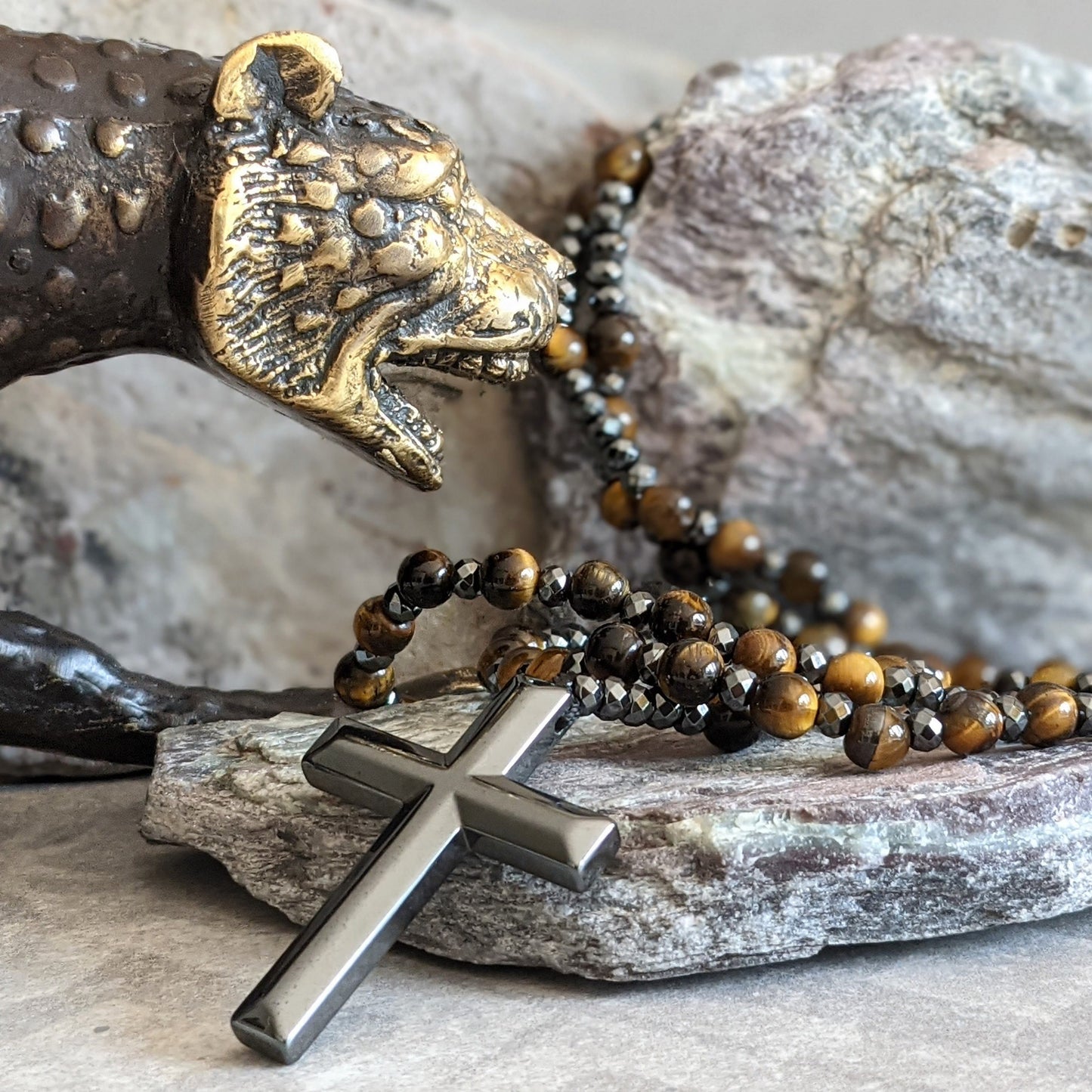 Men's Blue Gemstone Beaded Prayer Necklace - BritishElegance
