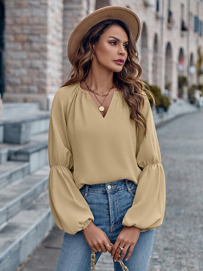 Top - Polyester Blend V Neck & Loose Layering Easy Fit
