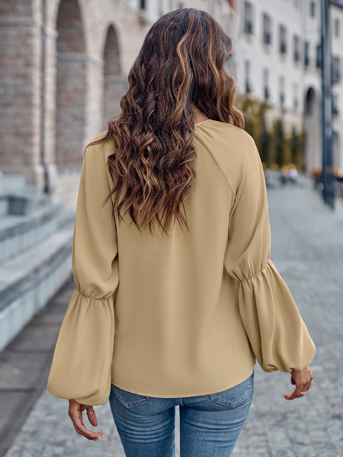 Top - Polyester Blend V Neck & Loose Layering Easy Fit